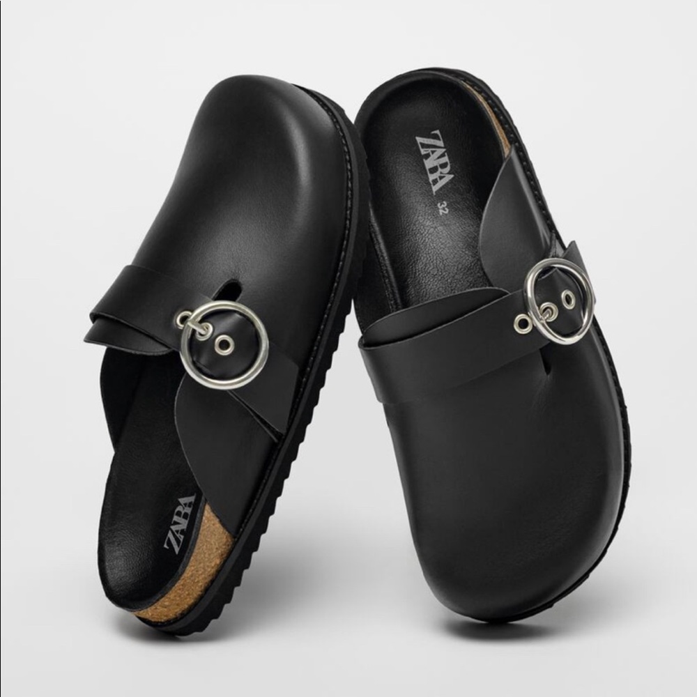Zara - Black Buckle Clogs - Size 37